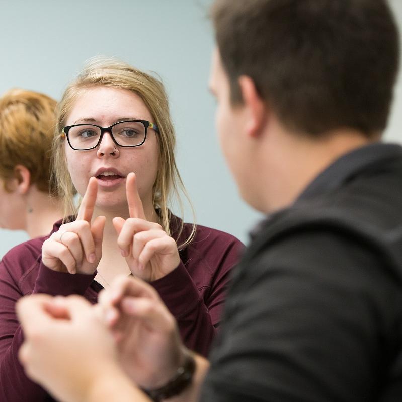 ASL students using ASL to discuss